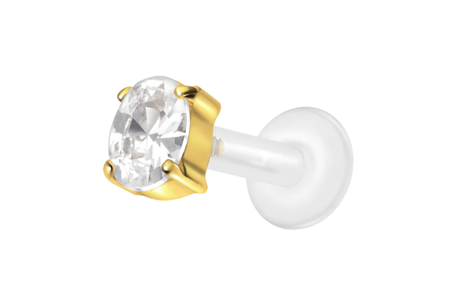 PTFE Labret Piercing mit Innengewinde + Titan-Aufsatz EINGEFASSTES KRISTALLOVAL